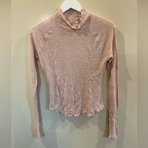 Free People Pink Waffle Knit Long Sleeve Mock Neck Top